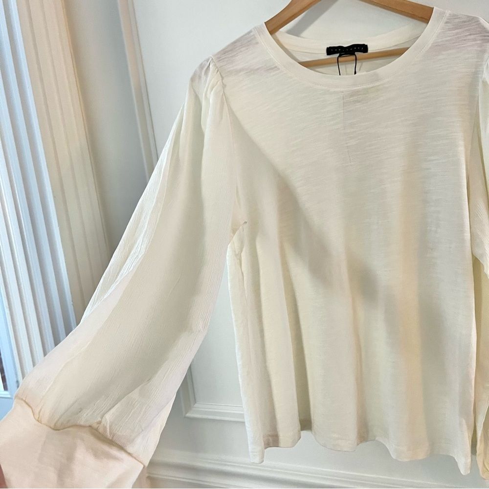 Women’s Sanctuary Cream Crew Neck Puff Long Sleeve Top, Size Large NWT - Picture 2 of 8